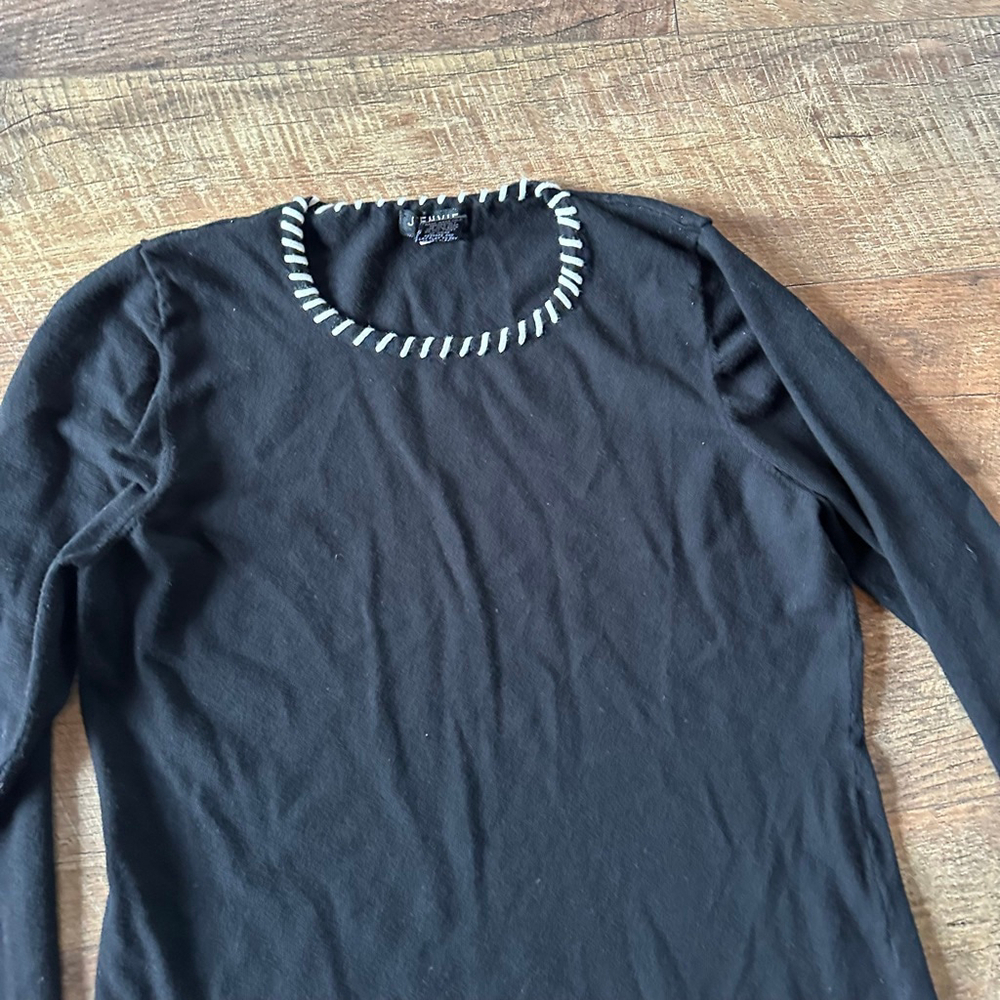 Women's J'ENVIE Black Long Sleeve Tee with White Stitching, Size L